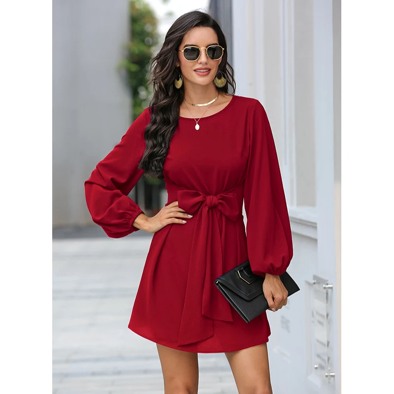 tie waist long sleeve dress