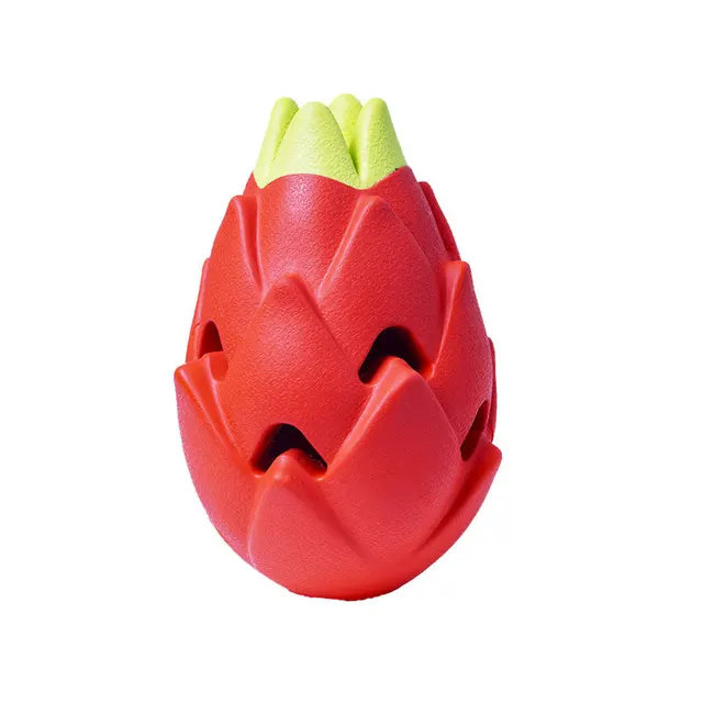 2024 Best Seller Pitaya Shaped Sustainable Rubber Dog Toy Cute Chewing Treat Ball with Leaked Food Puzzle Packaged in Bag