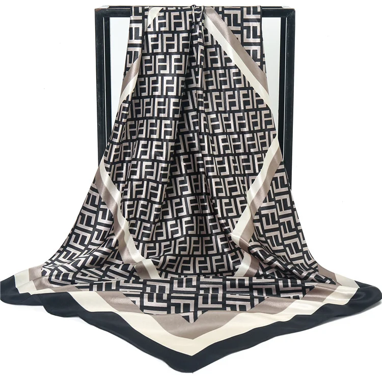 90*90CM Custom Logo silk big square scarf hot style satin print ladies silk scarf AliExpre new wild scarf women