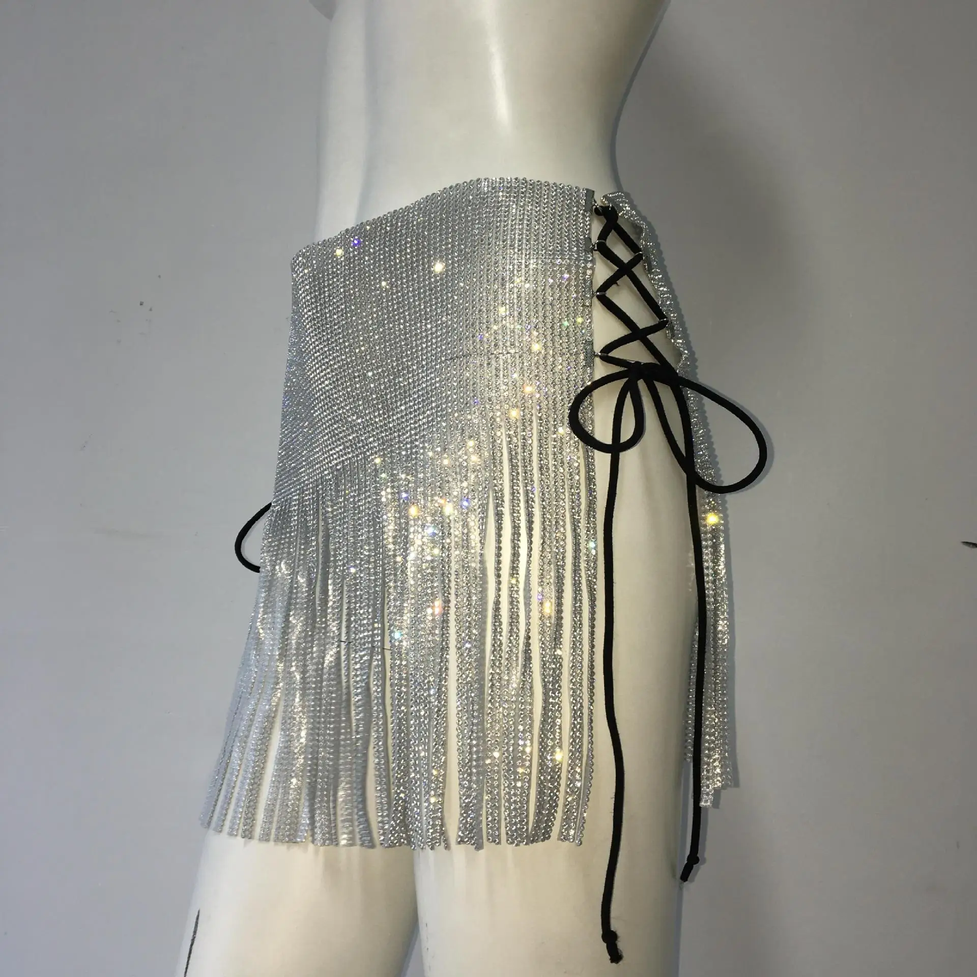 Women Rhinestone Chain Waist Belt Jewelry Silver Chic 