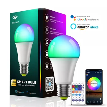 Smart Life WiFi 9W 10W Smart light bulb support Amazon Alexa and Google Home Voice-controlled RGBCW Dimming E27 E26 Bulb