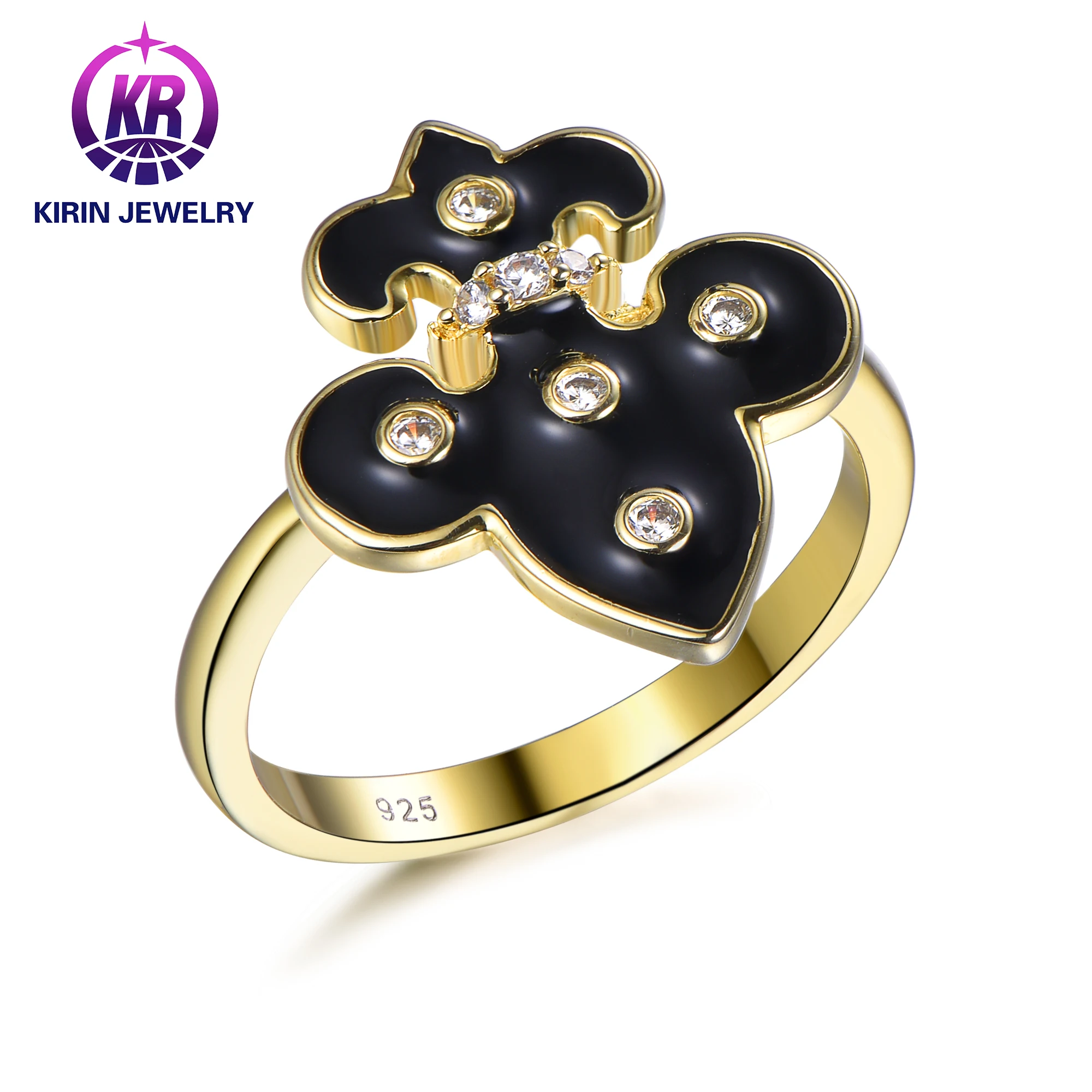 Silver Gold Plated Enamel Cubic Zirconia Personalized Ring