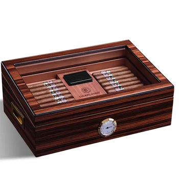 Light luxury Glass Top Cigar Humidor Cedar Wood Cigar Display Box Travel Cigar Humidor