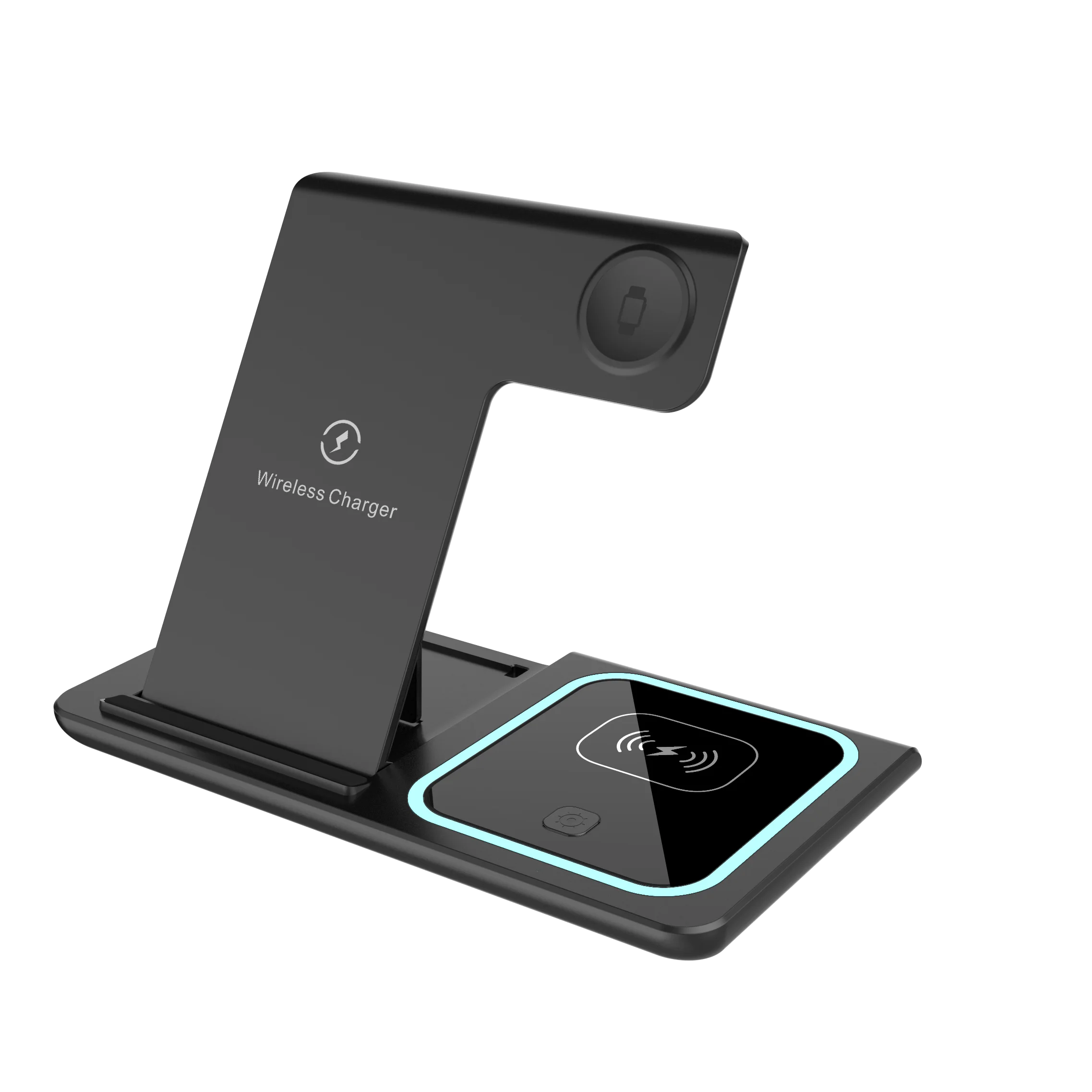 2023 Most Popular 3 in 1 Foldable Phone Stand Wireless Charger With Dual Coils for Mobile Phone Charging/Earphone/Smart Watch