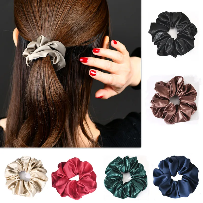 Wholesale Custom Hair Accessories Women Girl Scrunchy Elastic Hair Band Hair Ties Satin Silk