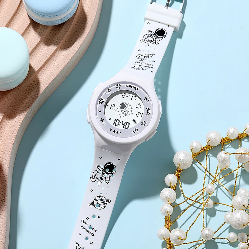 2021 New Rotating Astronaut Digital Watch Fashion Silicone Colorful Watch Strap Multifunctional Waterproof Student Watch