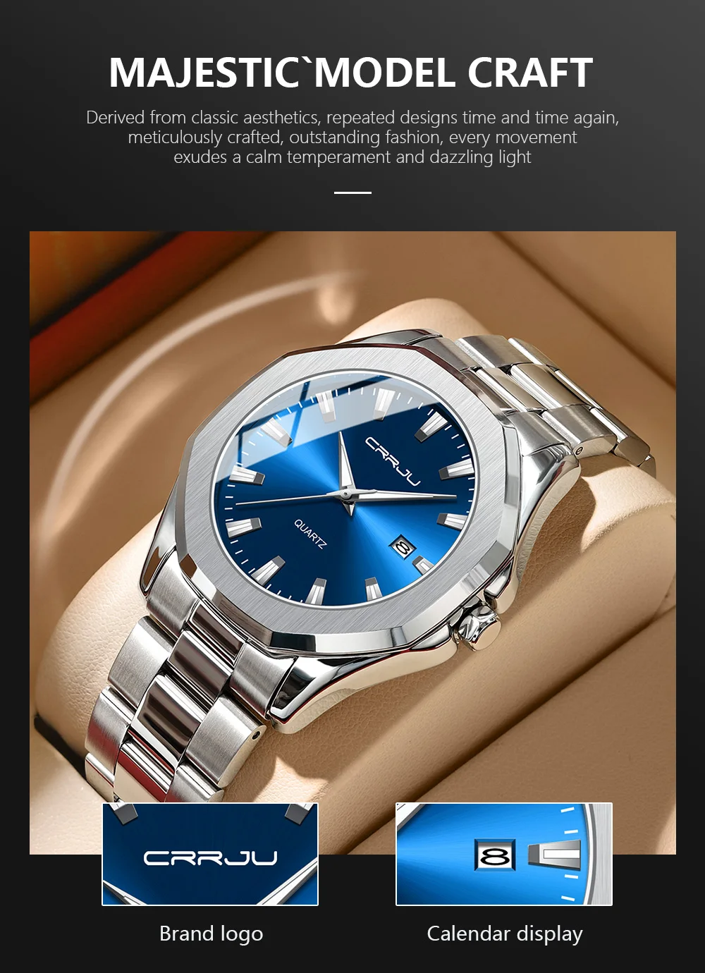 Crrju 5004 Men Watches Stainless Steel Trend Design Sport Watch Waterproof Big Dial Golden Luxury Japan Quartz Wristwatches