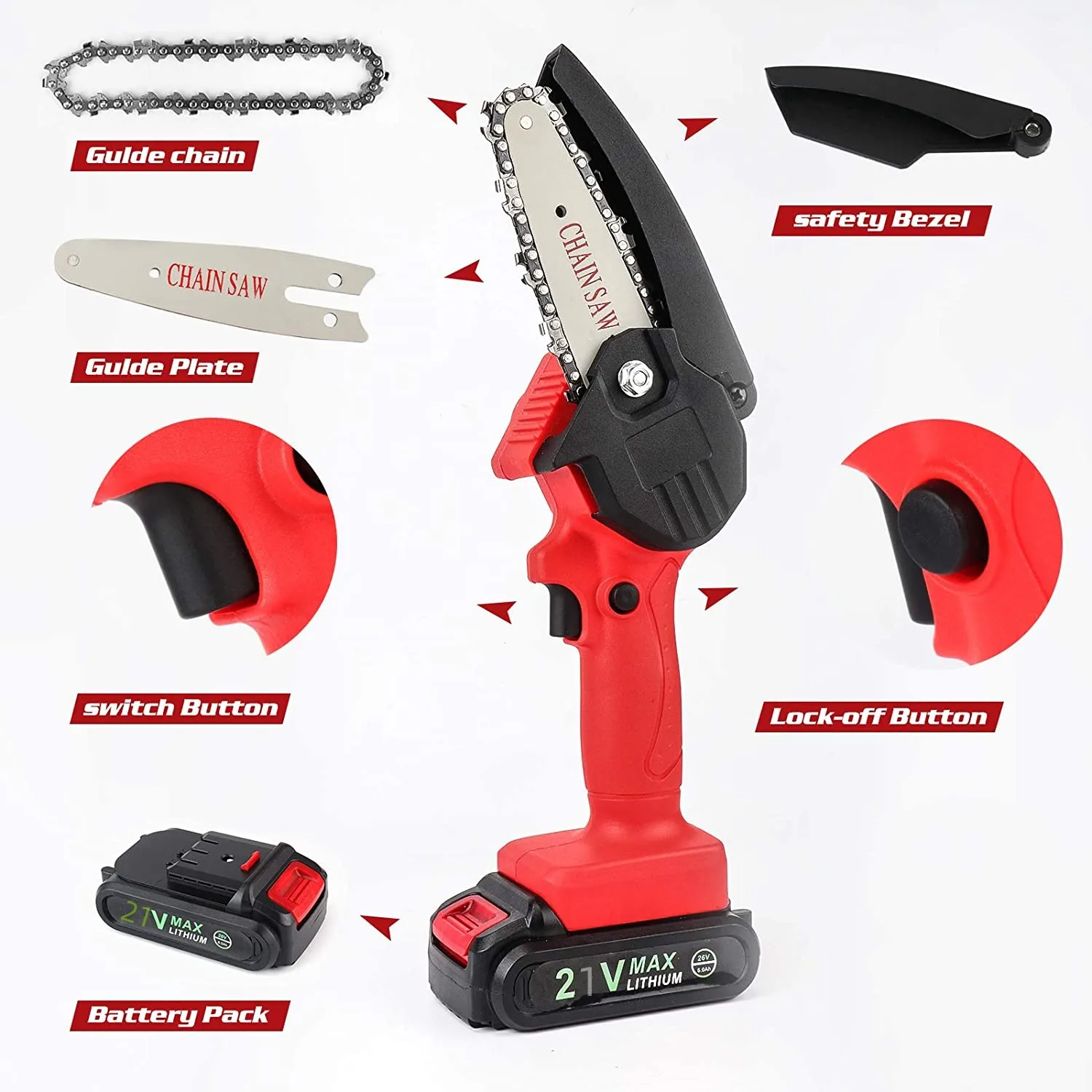 6 Inch Battery Powered Chainsaw,Handheld Portable Electric Chain Saws
