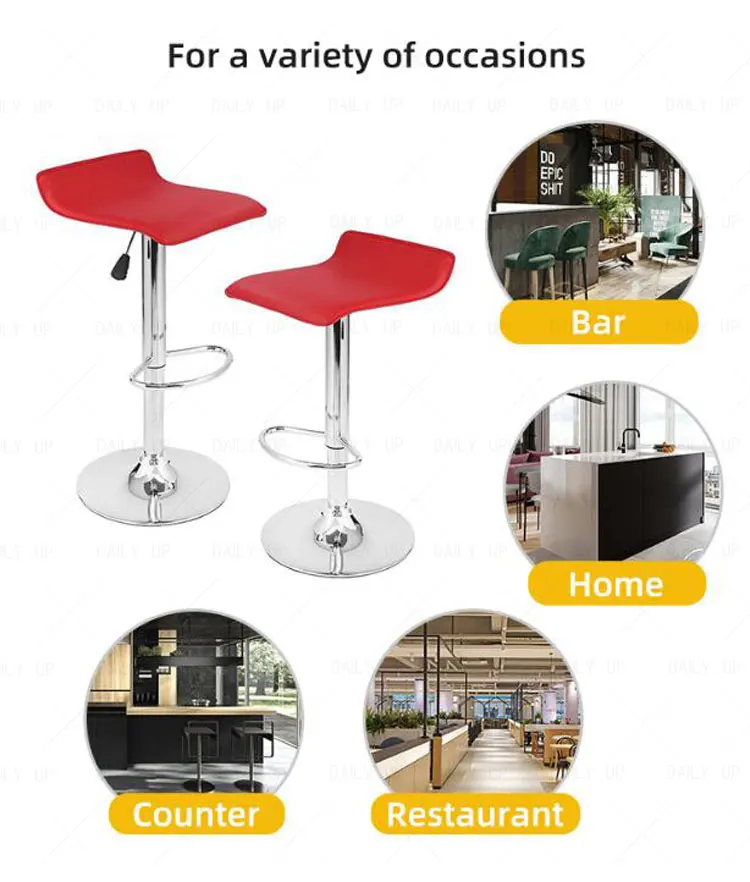 Adjustable Padded Bar Chair Stool With Footrest Fixed Low Back Kitchen Dining Chair Counter Chair With Upholstered PU Cushion