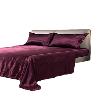 Satin Fitted,Flat Sheet,Satin Pillowcase Silky Smooth Satin Sheet Set 4Piece