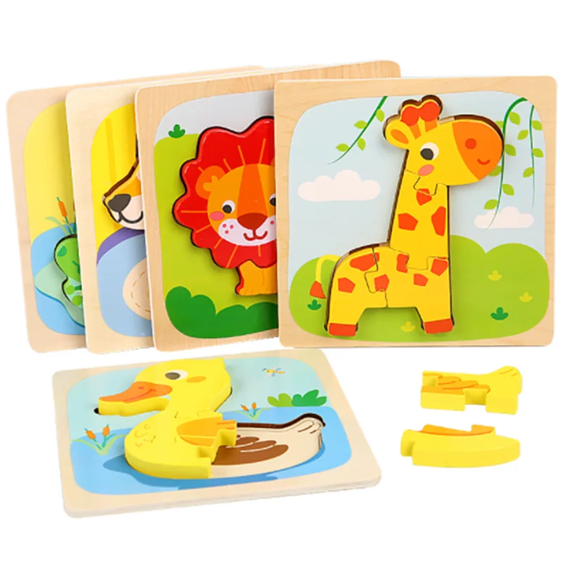 Easy Cartoon 3d Puzzle Simple Animal Toddlers Jigsaw Wooden Baby ...