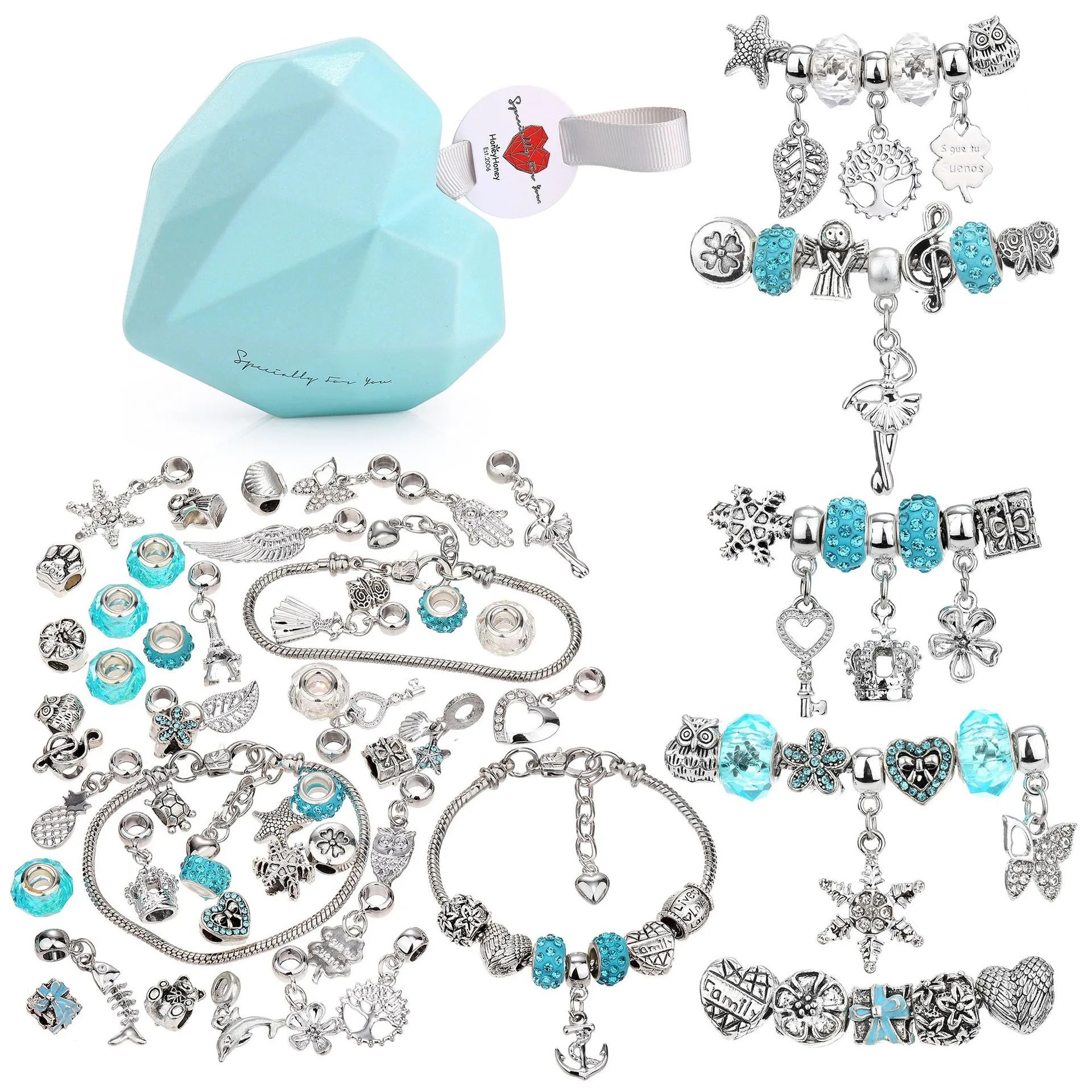 56 Pcs Charm Bracelet Making Kit DIY Love Box Set