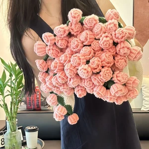 Luxury Crochet Rose Flower Bouquet Blanket Handmade Pastel Knitted Throw for Bedding Romantic Rose Floral Finished Product