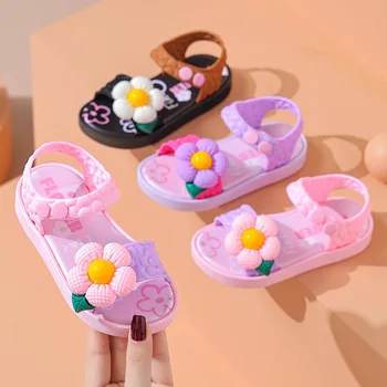 High Quality Infant Girls Baby Jelly Slides Sandals Cute Princess Shoes With Flower Toddler Children Anti-slip Slippers