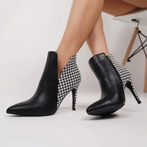 BUSY GIRL QLD23 Side Zipper Short Boots for Women New Autumn Winter Pointed Toe Stilettos High Heels Small Ankle Short Boots