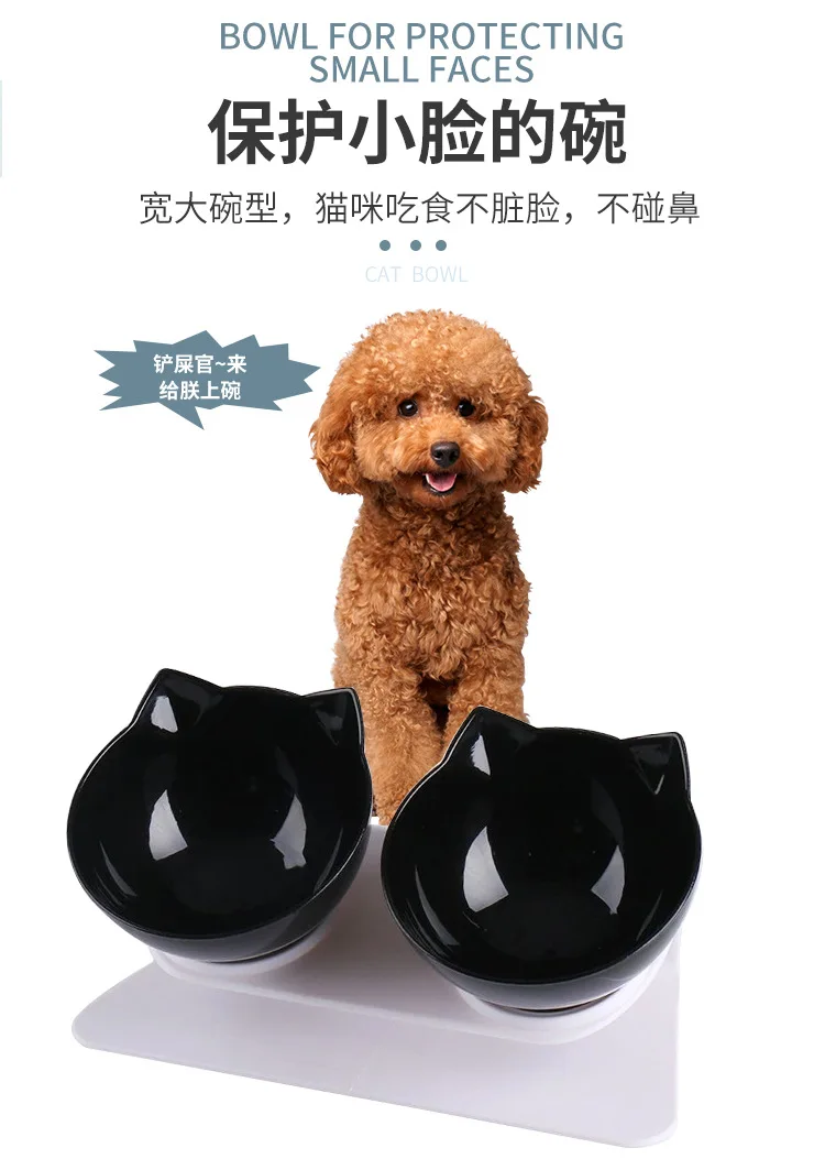 Hot Black Plastic Slanted Cat Bowls Wholesale Pet Dogs Triple Bowls Cat