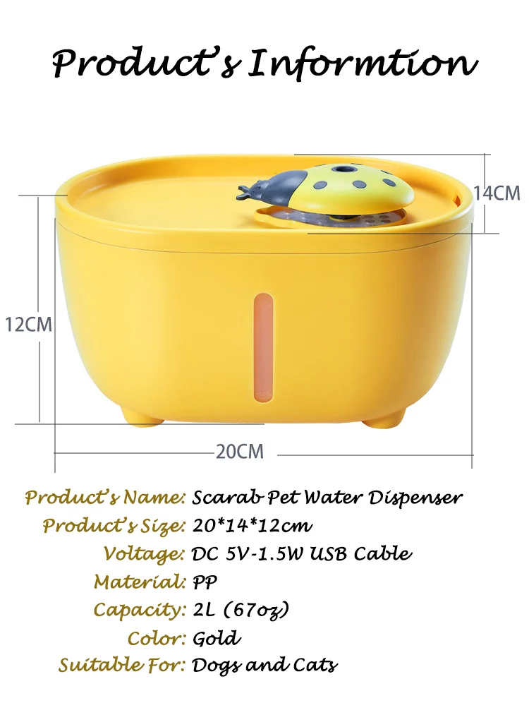 Scarab Water Dispenser Cat Dog Automatic Circulation Filtration Silent