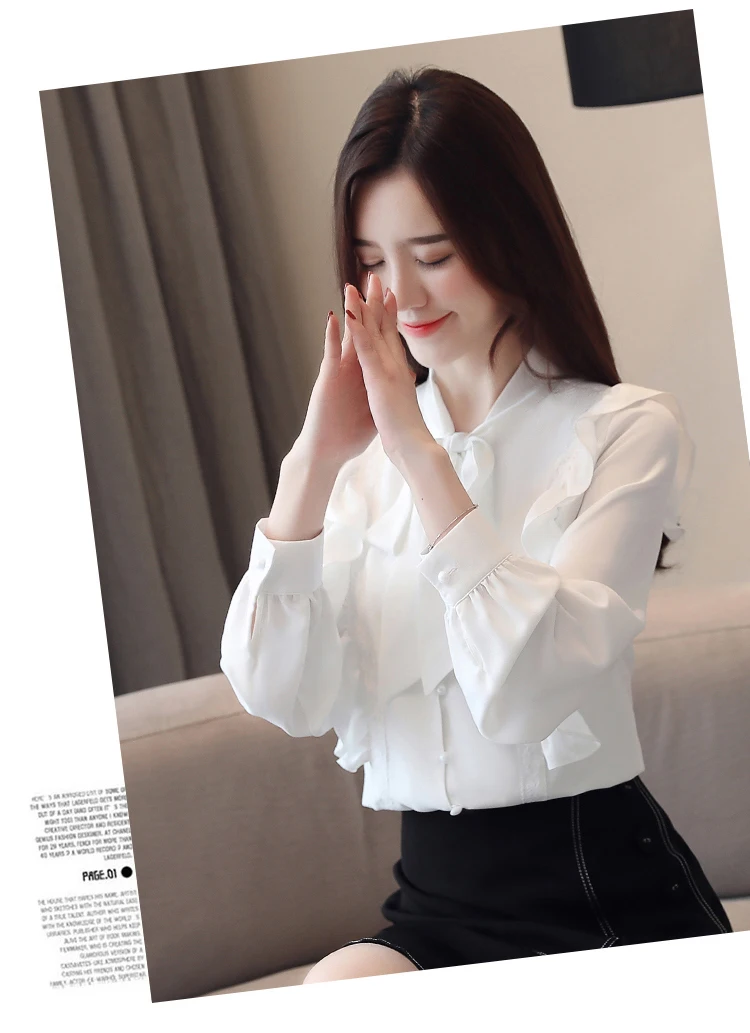 2022 Long Sleeve Chiffon Blouse Shirt Turn Down Collar Office Blouse ...
