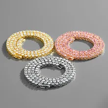 Wholesale Gold Plated Tennis Chain Rhinestone Necklace Zinc Alloy Hip Hop Men's Jewelry for Party Gift Wedding-Low MOQ