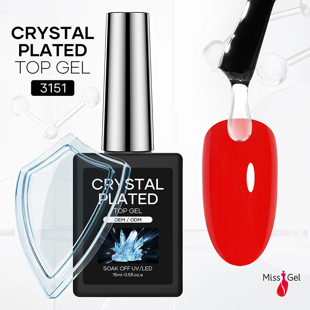 MissGel 2026 New Top Coat Private Label Nail Polish Soak Off UV/LED Gel Polish Top Coat Gel High Plated Crystal Top Coat Gel