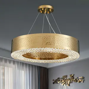 Hotel Lobby Decorative Round Pendant Light Luxury Custom Ceiling Crystal Gold Chandeliers