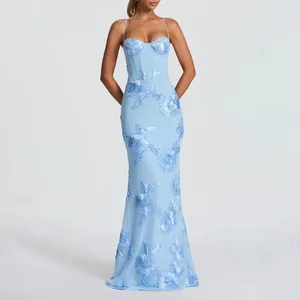 High-quality New Product Elegant and Sophisticated Evening Dress Halter-neck 3D Embroidered Fishtail Dress