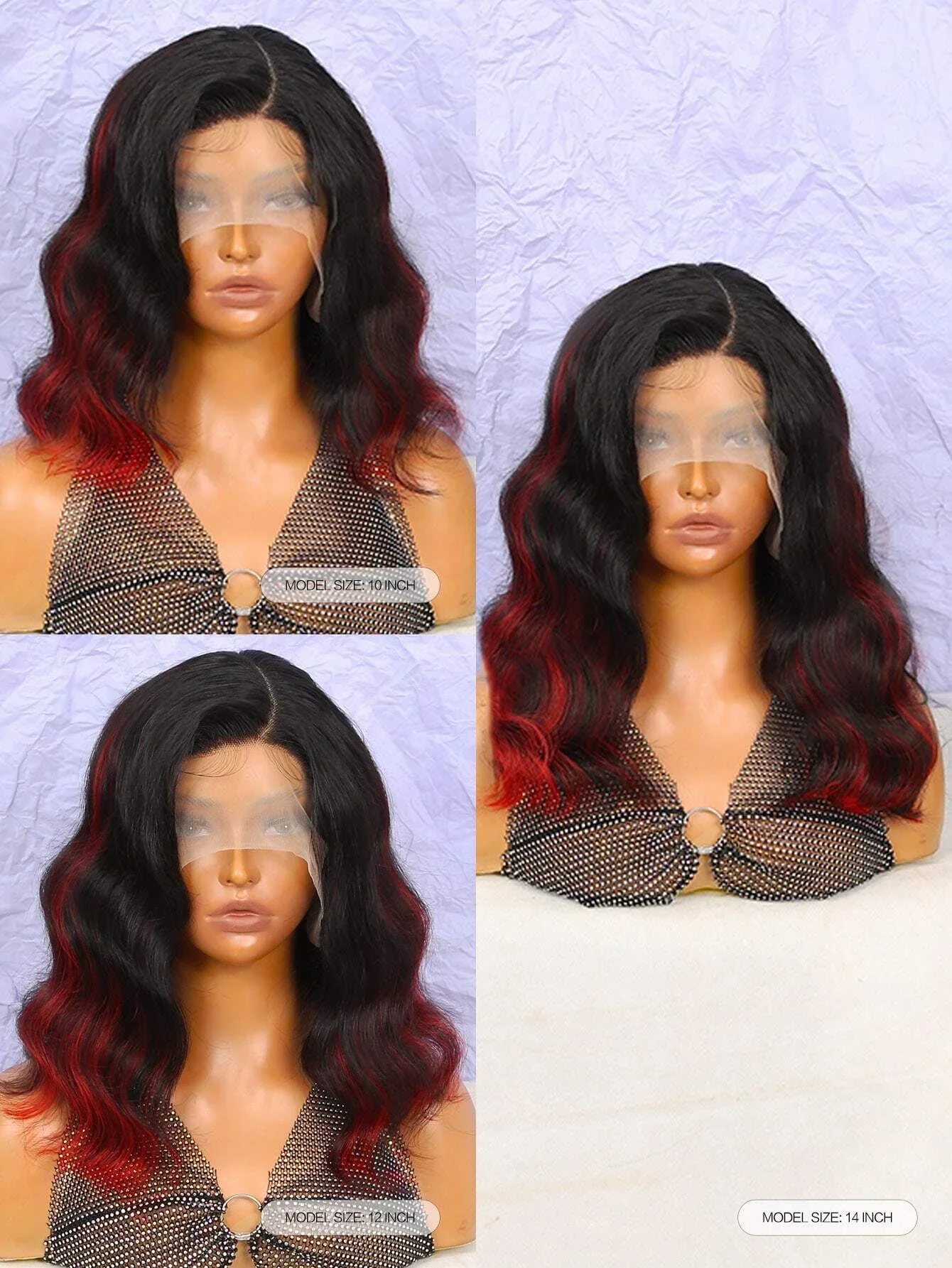 Parrucche di capelli umani ondulati di colore rosso misto al 250% Parrucca di pizzo trasparente con parte a T Parrucche frontali in pizzo brasiliano Remy_voghion.com