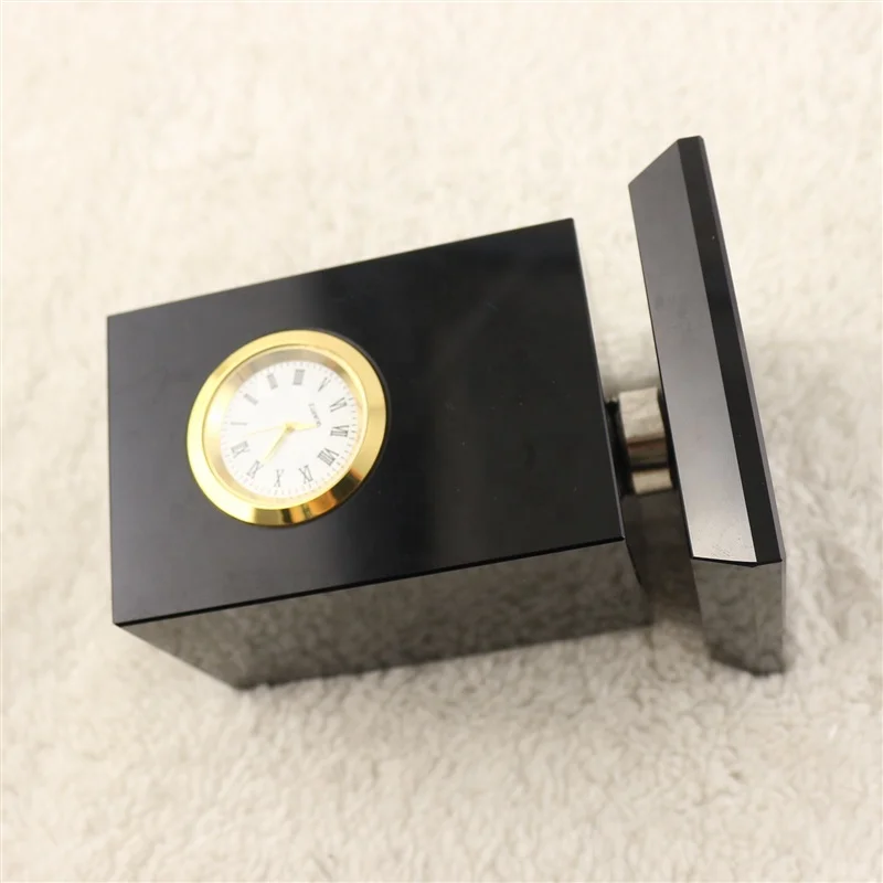 Фабричный изготовленный на заказ офисный Хрустальный держатель ручки черный вращающийся стеклянный держатель ручки с часами черный держатель ручки