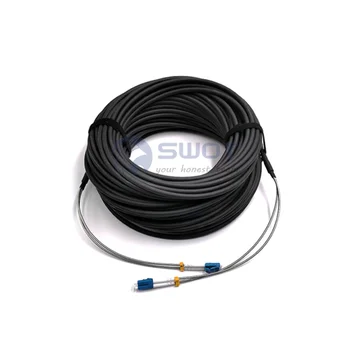 Wanbao Supply high performance IP68 FTTA CPRI outdoor armoured duplex LC UPC patch cord 7.0mm 2 core fiber optic cable