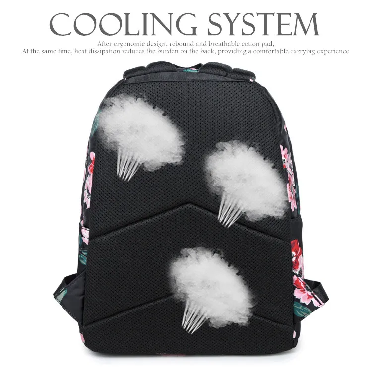 Personalised School Bags with Lunch Box Black Flower Backpack Bulk Character Satchel