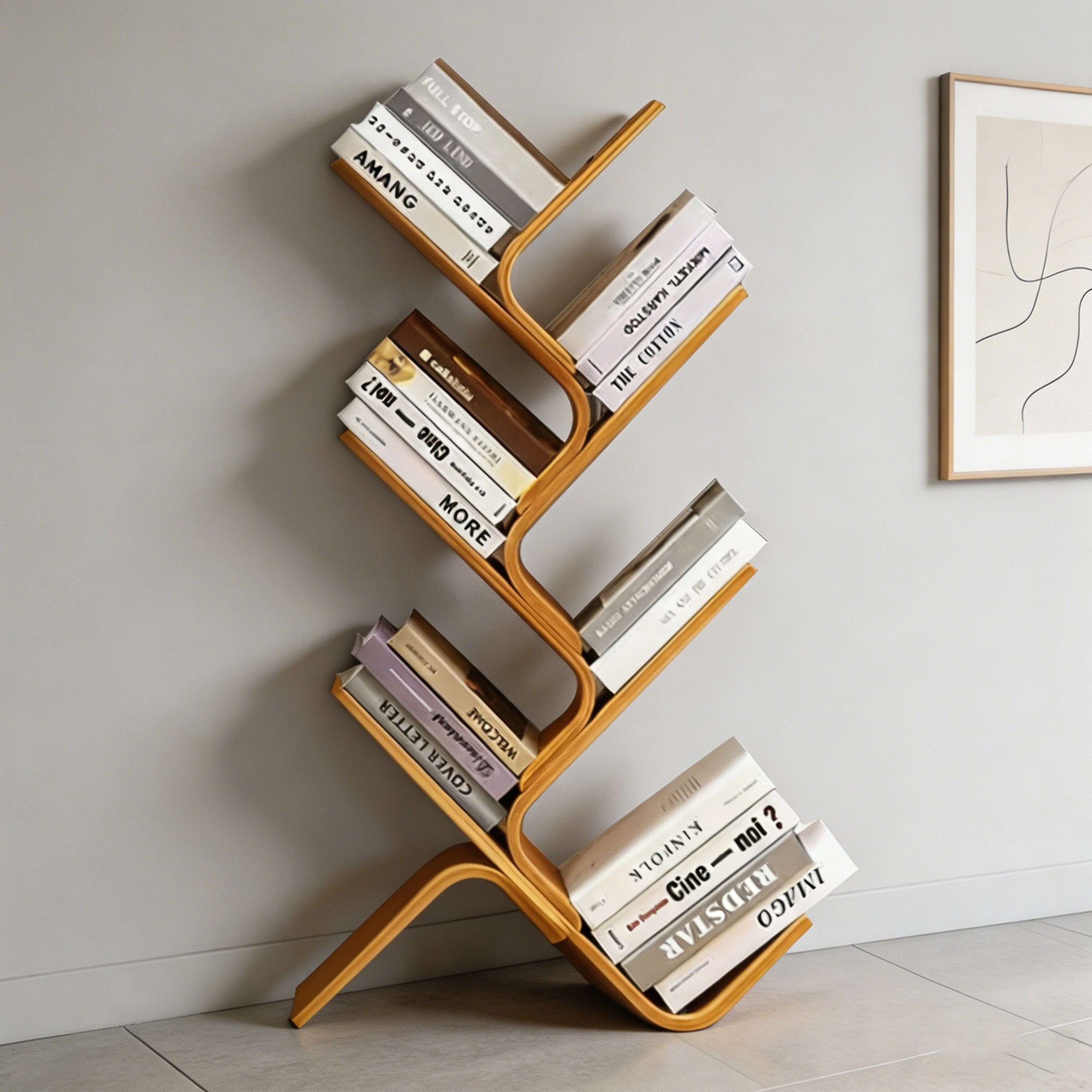 Freestanding Tree Shaped Bookshelf Modern Bookshelf Organizer for Home Decor Tree Bookcase Minimalist Wave-Shaped Wood Bookshelf