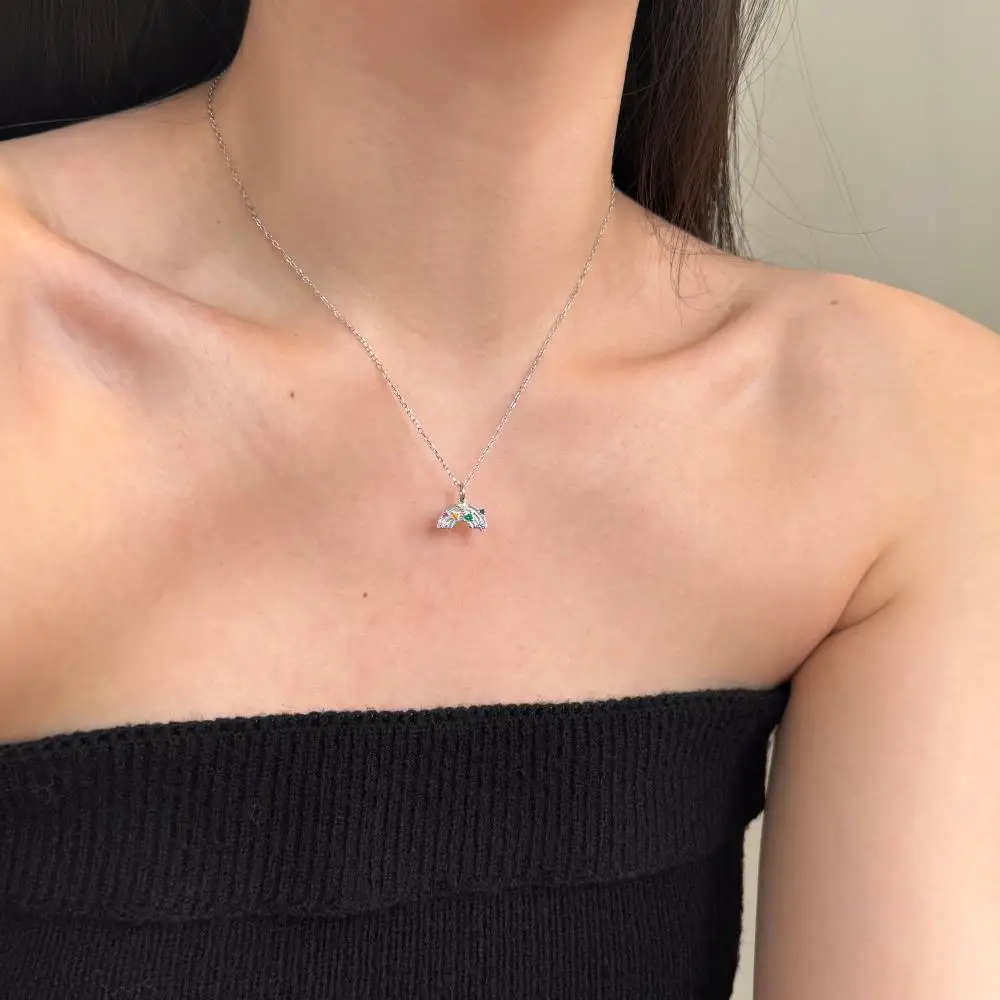 KAKODIY beautiful colorful zircon necklace jewelry 925 sterling silver 18K gold plated rainbow pendant necklace for women detail 2