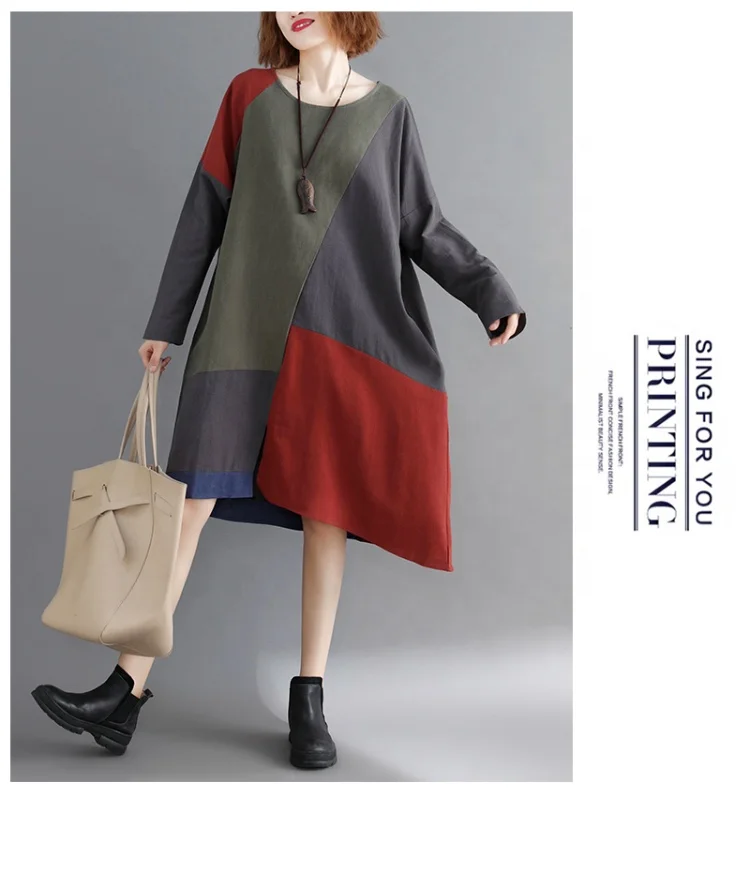 LW-020-9125 в этническом стиле цветов, свитер с длинными рукавами в винтажном стиле; Платье в стиле пэчворк платья для женщин