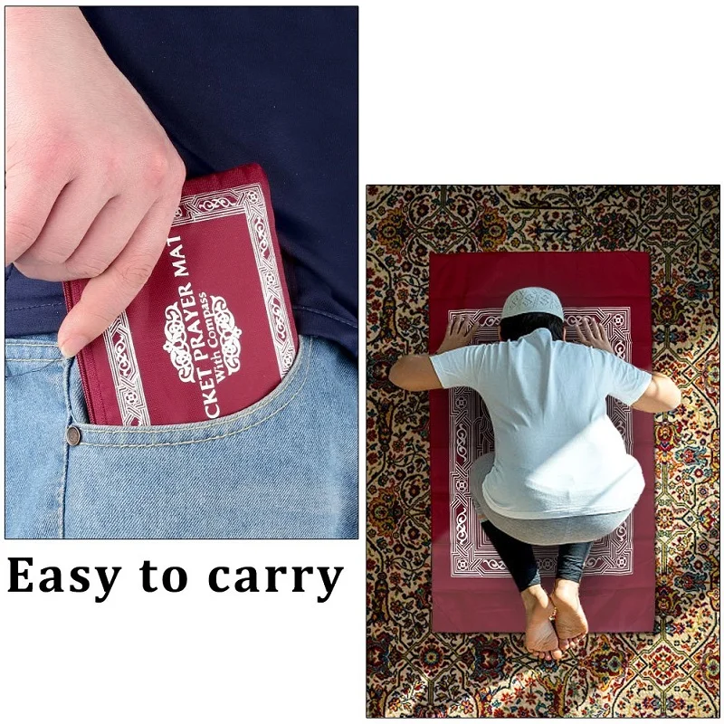 Muslim Prayer Mat Islamic Pocket Prayer Rug Travel Foldable Prayer Mat Arabic Machine Made Journal Pray Rug Cheap Gift Set