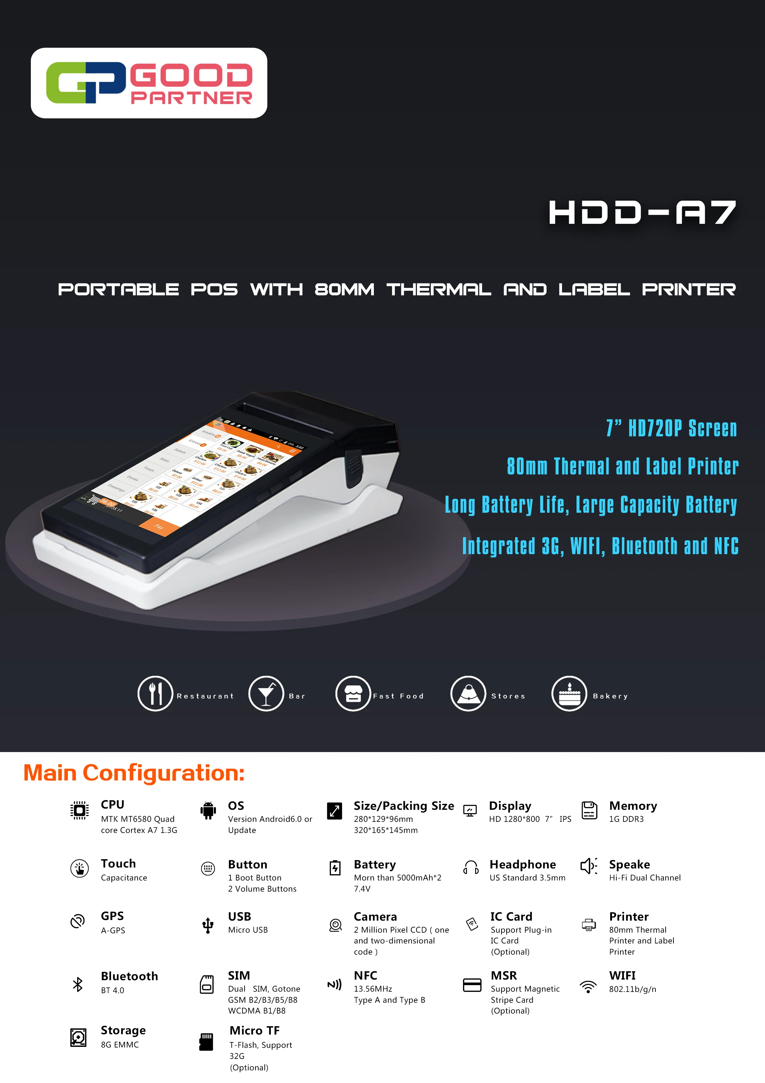 Android Handheld Mobile POS Terminal with Thermal Printer Stock Touch Screen System