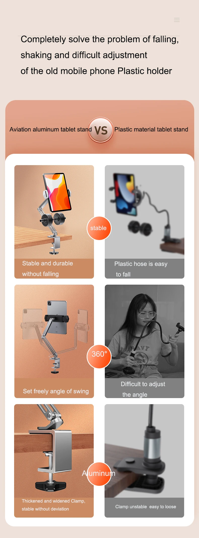 Boneruy Aluminum Desktop Tablet Stand Ergonomic Angle Mobile Phone Holder Adjustable Tablet Pc