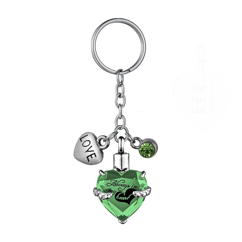 Heart with Birthstone and Love Pendant Memorial KeyChain Cremation Urn for Ashes Jewelry to Men Women - Always in my heart
