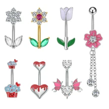 10Pcs/Set Shiny Zircon Inlay of Stainless Steel Pole Colored Butterfly Belly Ring Ladies Sexy Belly Piercing Jewelry Wholesale