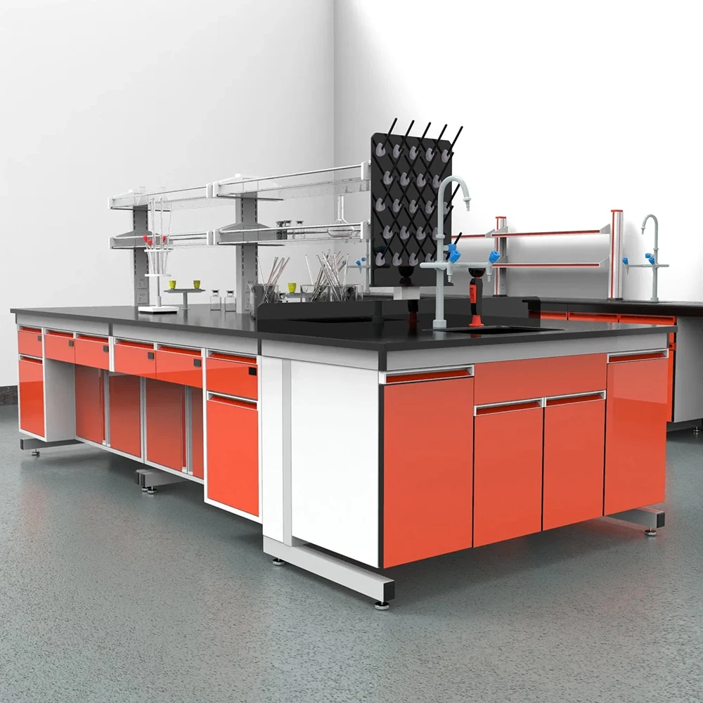 CARTMAY Custom Biotechnology Lab Workbenches Medical Laboratory Tables With Mounted Shelves and Electrical Outlet