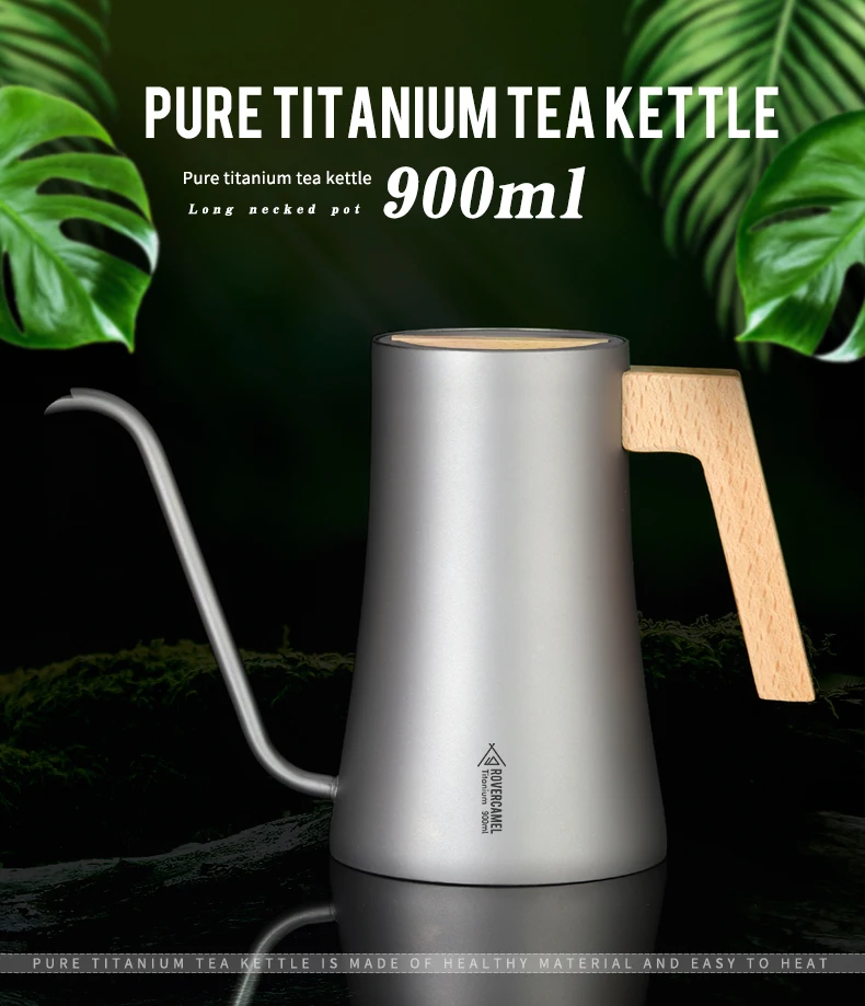 Camping Ultralight 950ml Titanium Tea Pot Kettle Long Narrow Spout Coffee Maker  Pot Outdoor Camping Backpacking