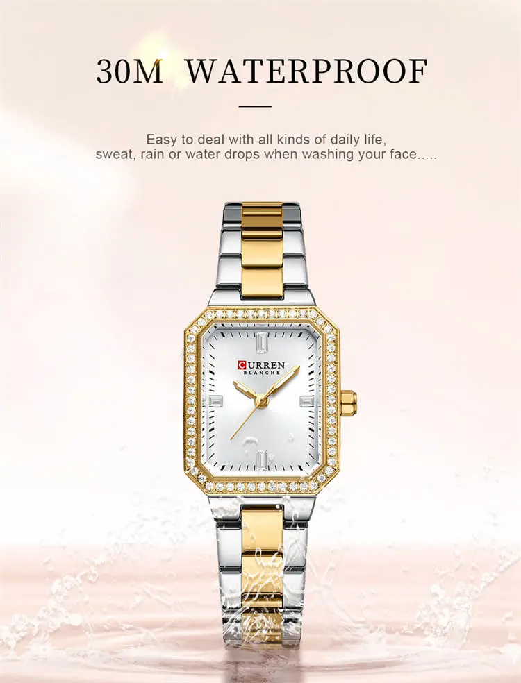 Curren 9102 Elegant Made in Prc Lady Quartz Watch Vive Stainless Steel Band Waterproofing Diamond Bling Business Reloj Watch