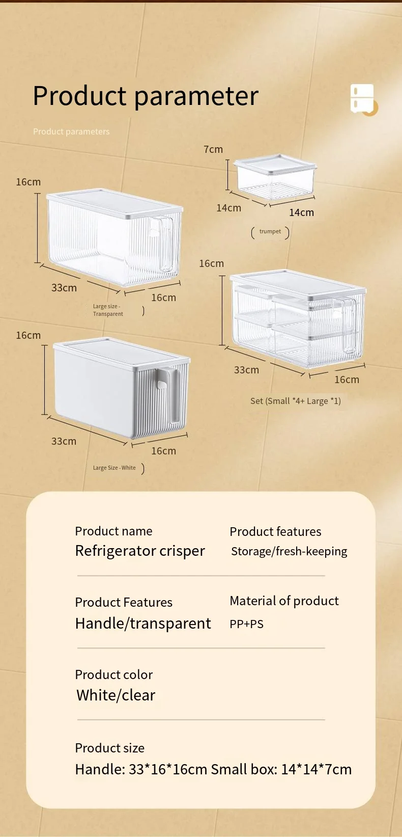 Kitchen refrigerator storage box crisper box food grade vegetable finishing artifact freezer special large storage box factory