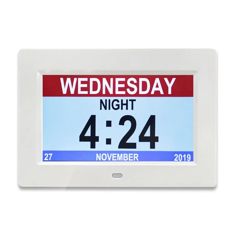 Table Clock 7 Inch Digital Calendar Day Date Week Alarm Reminder Clock for Dementia Elderly Low Vison Impirement