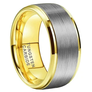 Coolstyle Jewelry Stepped Beveled Edges Brushed Finish 10mm Gold Tungsten Ring for Men Women Fashion Engagement Wedding Band