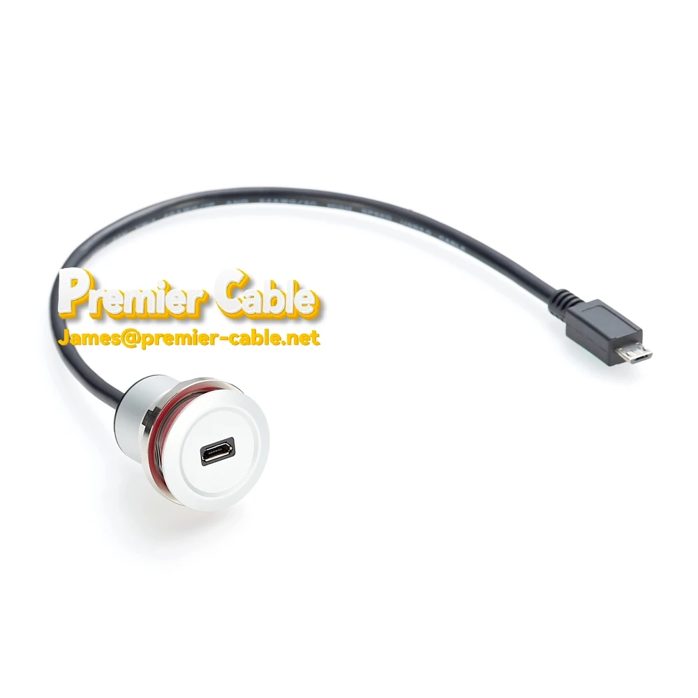 Metal Micro USB round panel mount extension cable Panel Mount Extension USB Cable Micro B Male to Micro B Female details