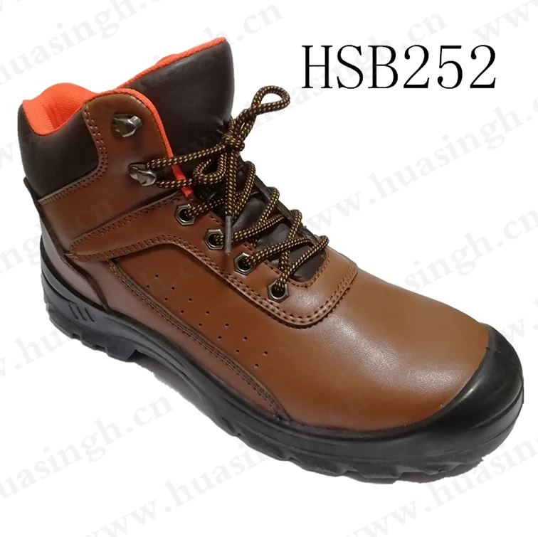 LXG,genuine Natural Crazy Horse Leather Construction Safety Shoes Orange Mesh Fabric Lining Brown Industrial Safety Boots HSB252