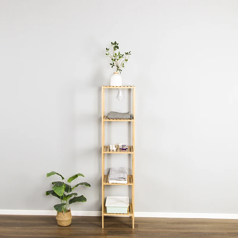 Utility Standing Shelves for Hallway Entryway Bathroom Living Room Square Flower Stand Bamboo Shelf Storage Organizer Rack