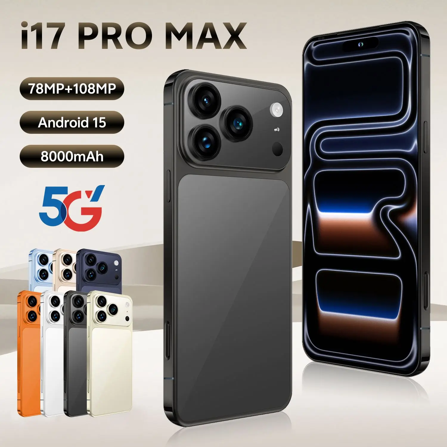 Hot Selling New I17 Pro Max Android Phone LTE 6.8 Inch Big Screen