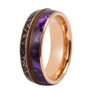 Top Selling TIZTI Ring Purple Abalone Shell and Guitar String Inlay Ring Tungsten Carbide Mens Ring