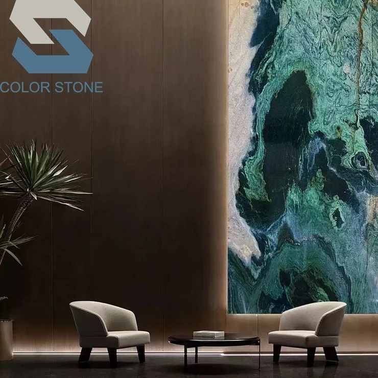 Beautiful Exotic Rare Multicolor Stone Backlit Green Portomare Quartzite Slabs Bookmatched Wall
